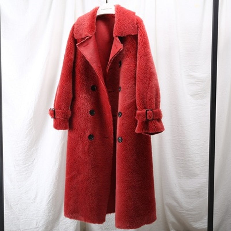 Women's Winter Casual Long Slim Coat With Sheep Fur