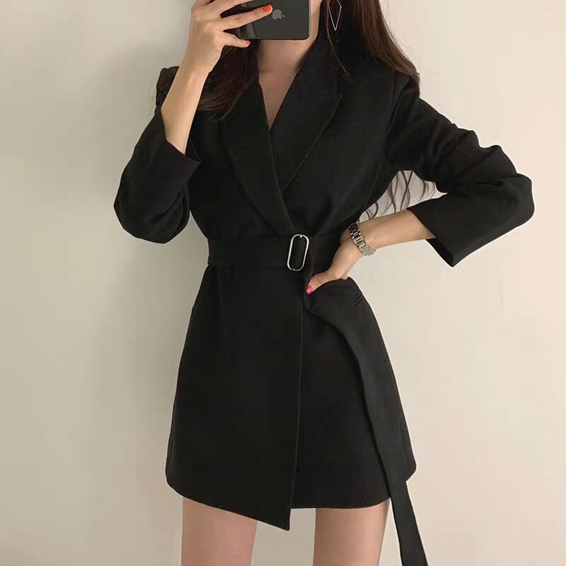 Women's Spring/Autumn Casual Long-Sleeved A-Line Dress With Belt