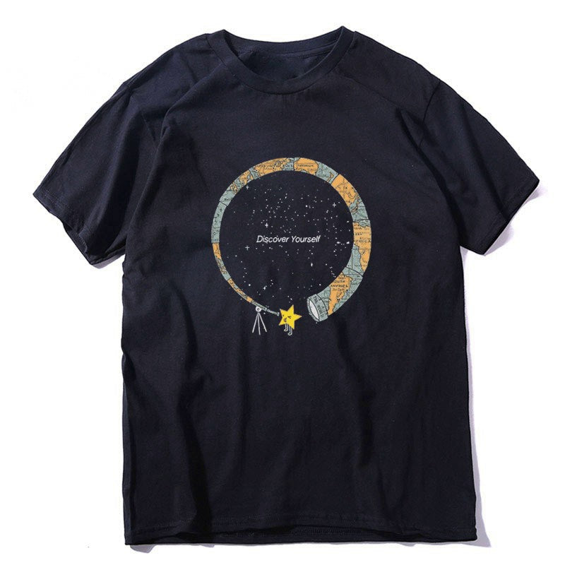Men's Summer Casual Cotton Loose T-Shirt "Discover Yourself"