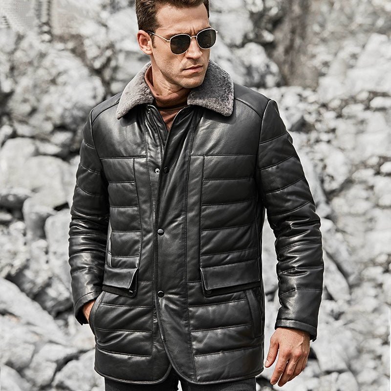 Men's Winter Genuine Leather Jacket With Fur Collar