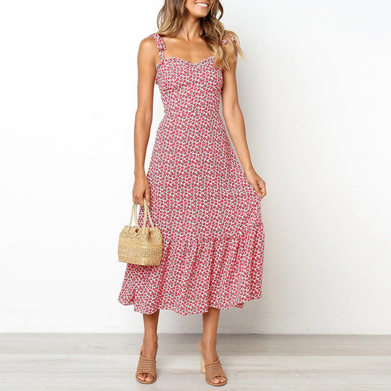 Women's Summer Casual Midi Lace-Up Dress With Print