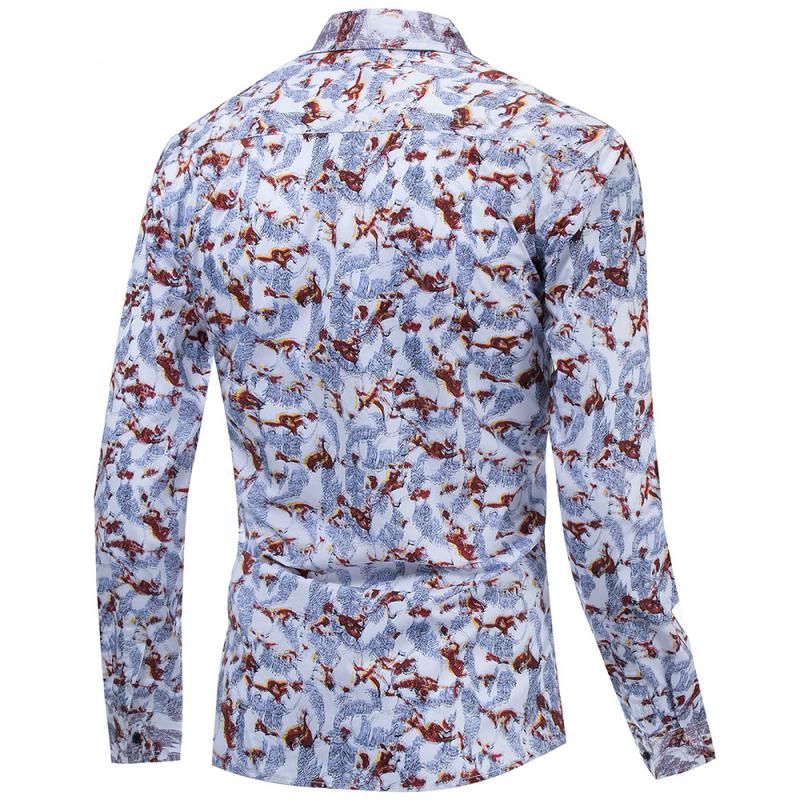 Men's Summer Casual Cotton Long Sleeved Shirt With Print
