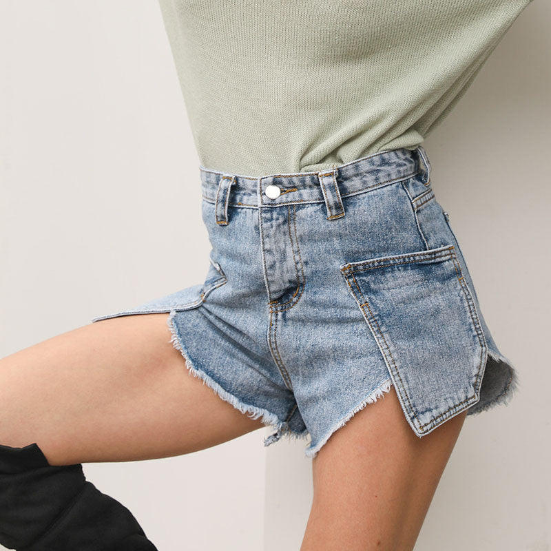 Women's Summer Casual Denim Mid-Waist Shorts With Pockets