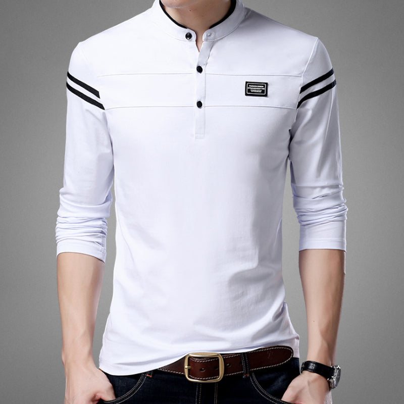 Men's Long Sleeved T-Shirt With Mandarin Collar
