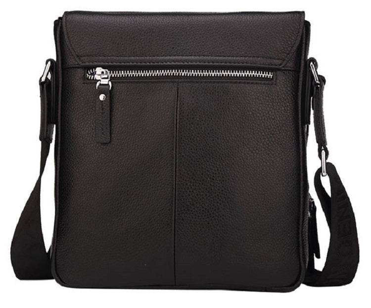 Men's Genuine Leather Shoulder Bag With Fastener