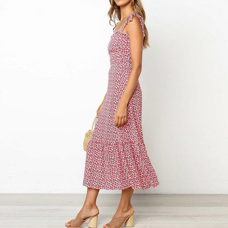Women's Summer Casual Midi Lace-Up Dress With Print