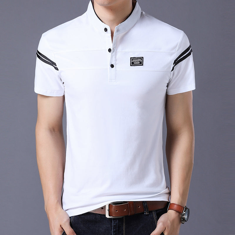 Men's Short Sleeved T-Shirt With Mandarin Collar