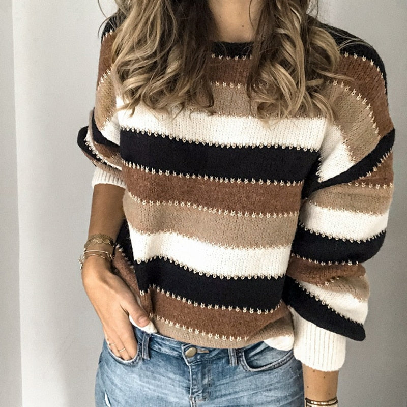 Women's Autumn/Winter Casual Patchwork Striped Sweater