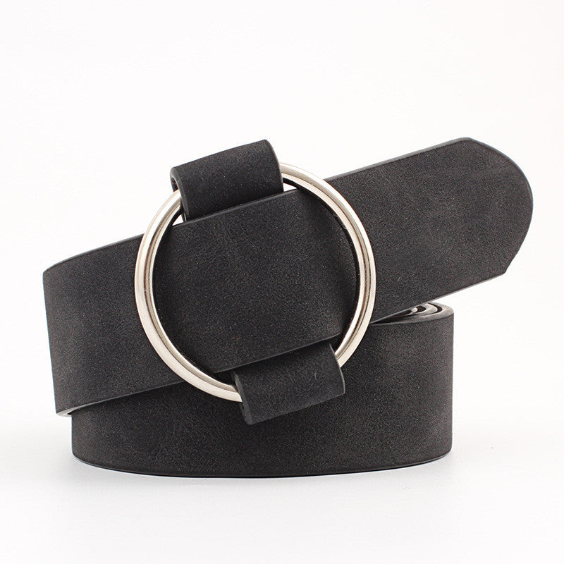 Women's Casual Leather Belt With Round Buckle