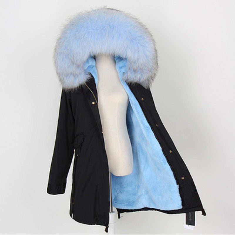 Women's Winter Casual Long Slim Coat With Raccoon Fur