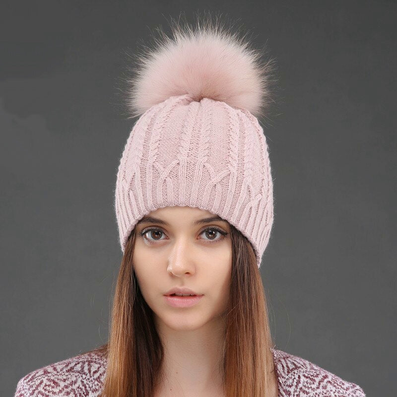 Women's Winter Knitted Wool Hat With Pompom