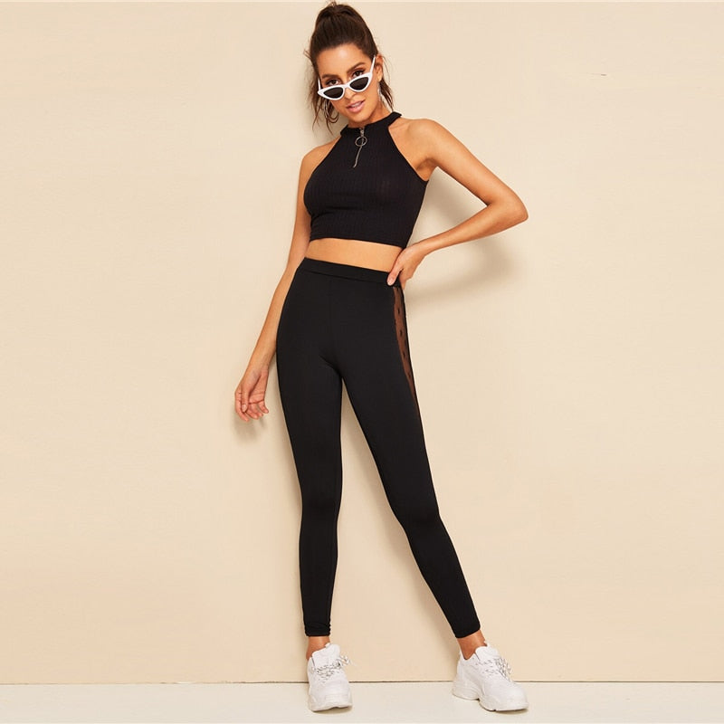Women's Casual Spandex Fitness Leggings With Mesh