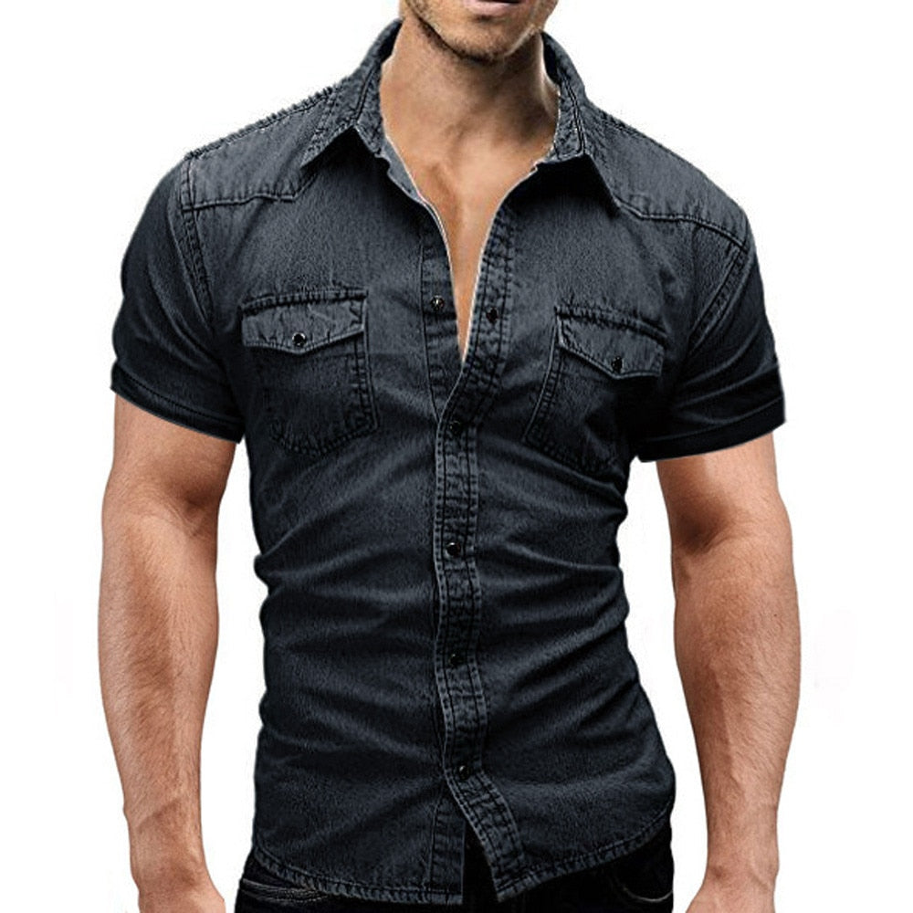 Men's Casual Denim Short Sleeved Shirt