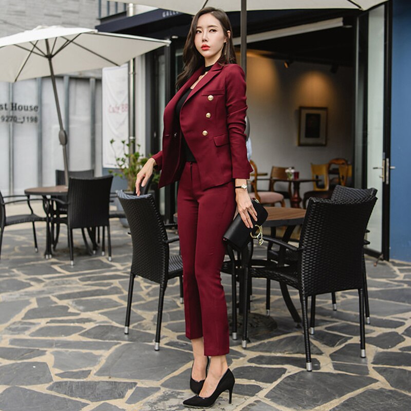 Women's Spring/Autumn Polyester Slim Two-Piece Suit