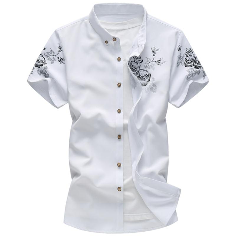 Men's Summer Casual Short Sleeved Shirt With Floral Print | Plus Size
