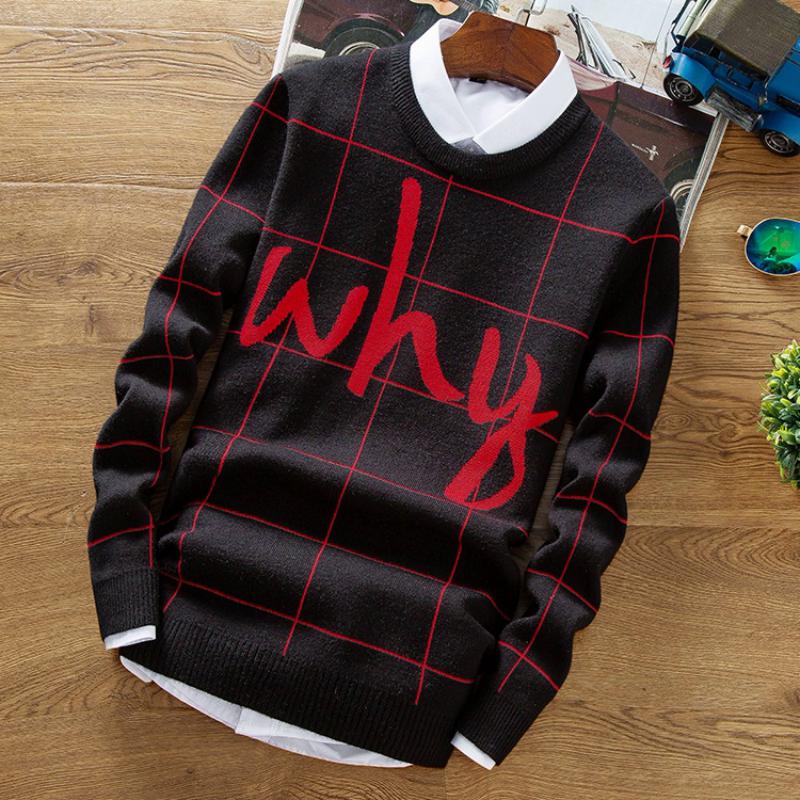 Men's Casual Knitted Printed Sweater "Why"