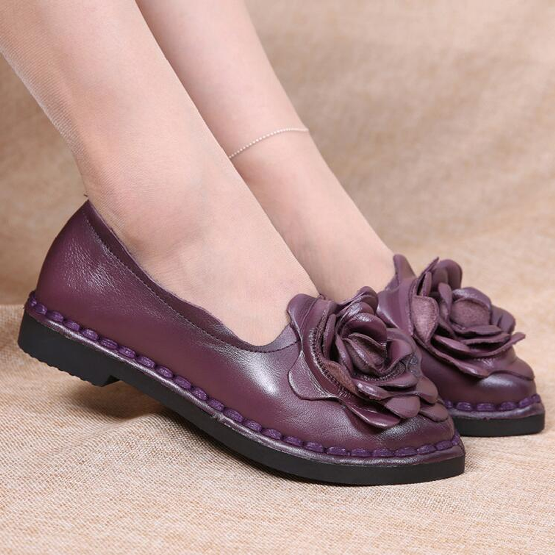 Women's Autumn Genuine Leather Pointed Toe Flats