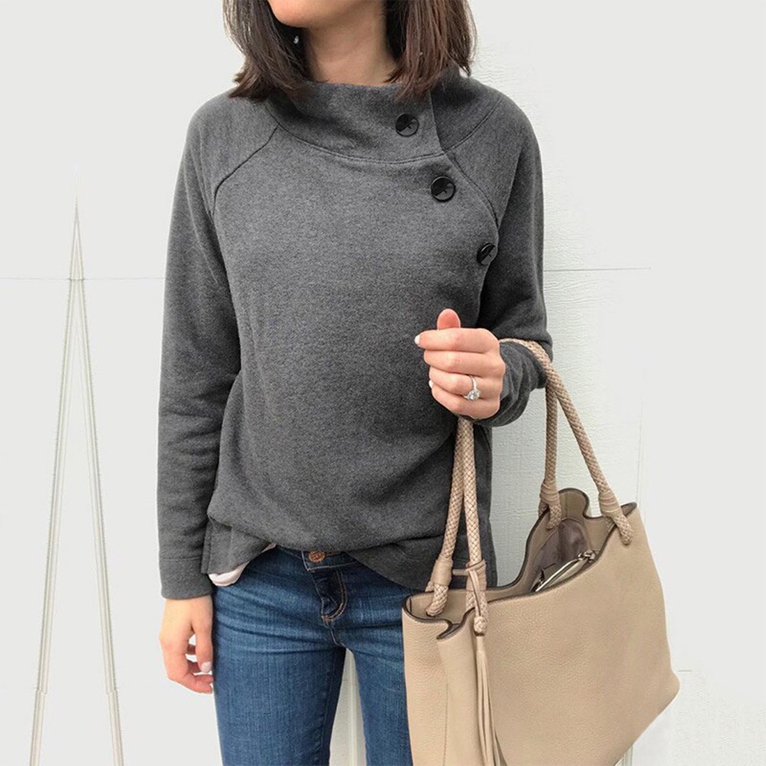 Women's Autumn Casual Solid Sweatshirt With Buttons