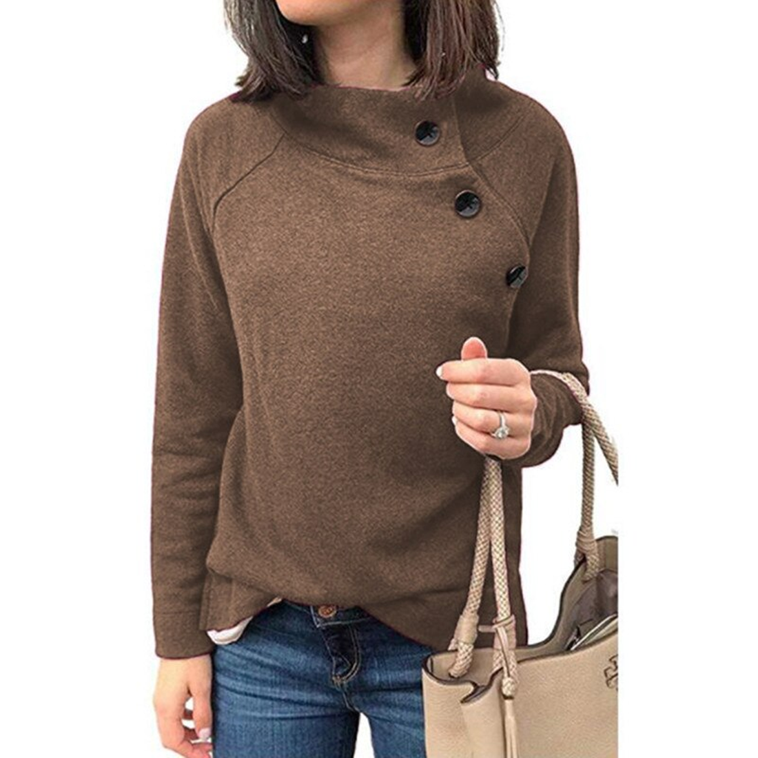Women's Autumn Casual Solid Sweatshirt With Buttons
