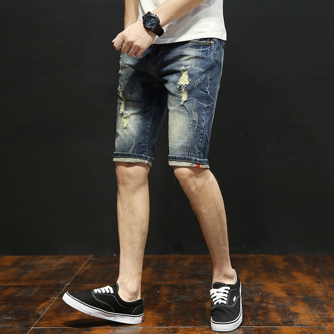 Men's Summer Casual Ripped Elastic Denim Shorts | Plus Size