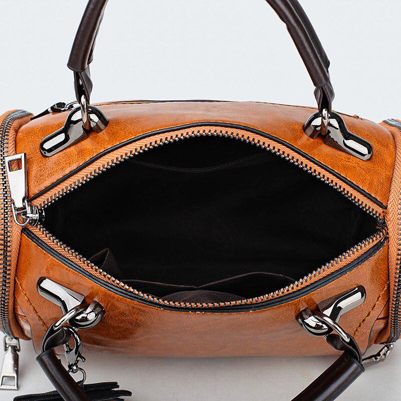 Women's Leather Handbag With Flower Tassel