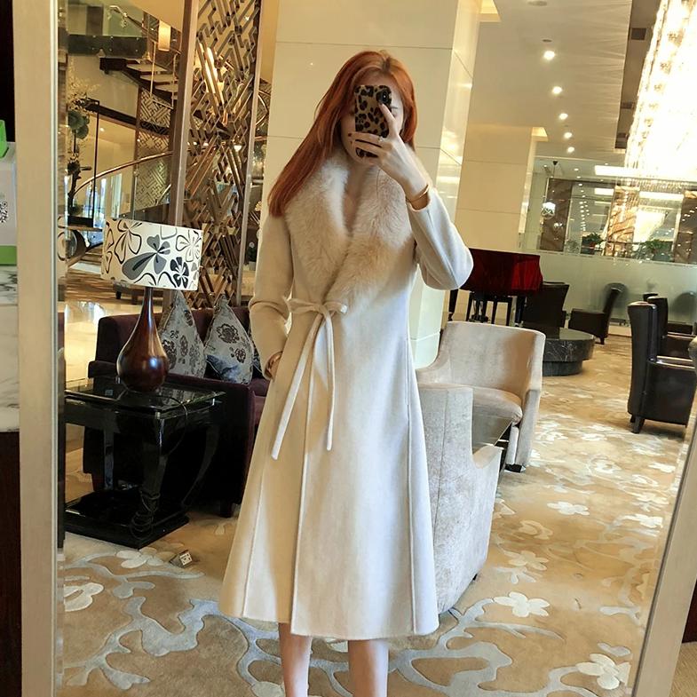 Women's Winter Casual Slim Long Trench With Fox Fur