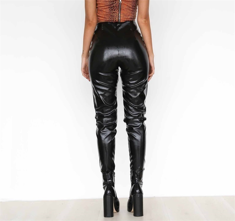 Women's Autumn PU Leather Slim High-Waist Pants