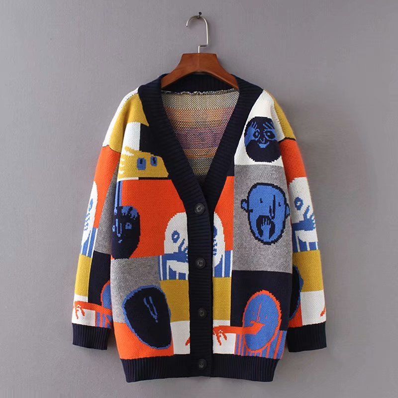 Women's Casual Patchwork V-Neck Long Cardigan