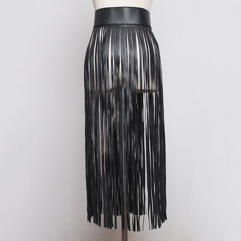 Women's Spring/Summer Leather Belt With Long Tassels