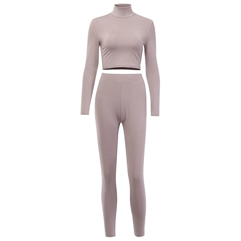 Women's Spring Long Sleeve Elastic Skinny Two-Piece Suit