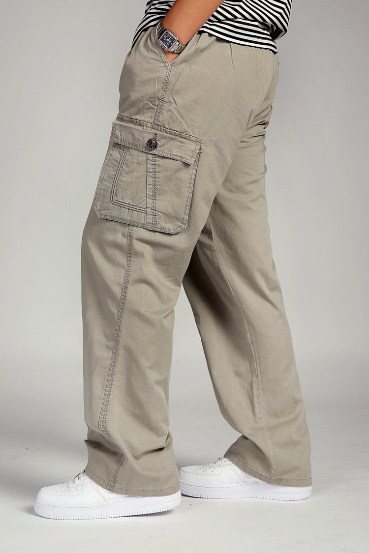 Men's Summer Baggy Straight Cargo Pants With Elastic Waist