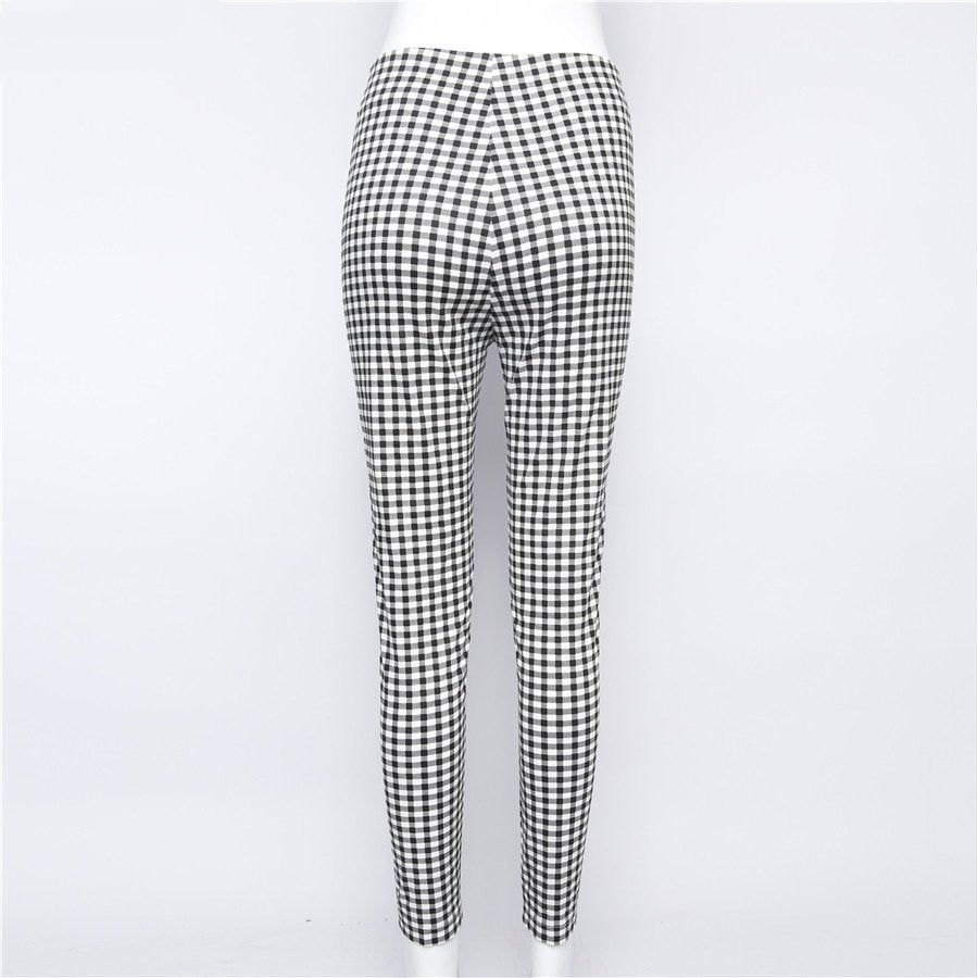 Women's Casual Cotton Elastic Plaid Pants