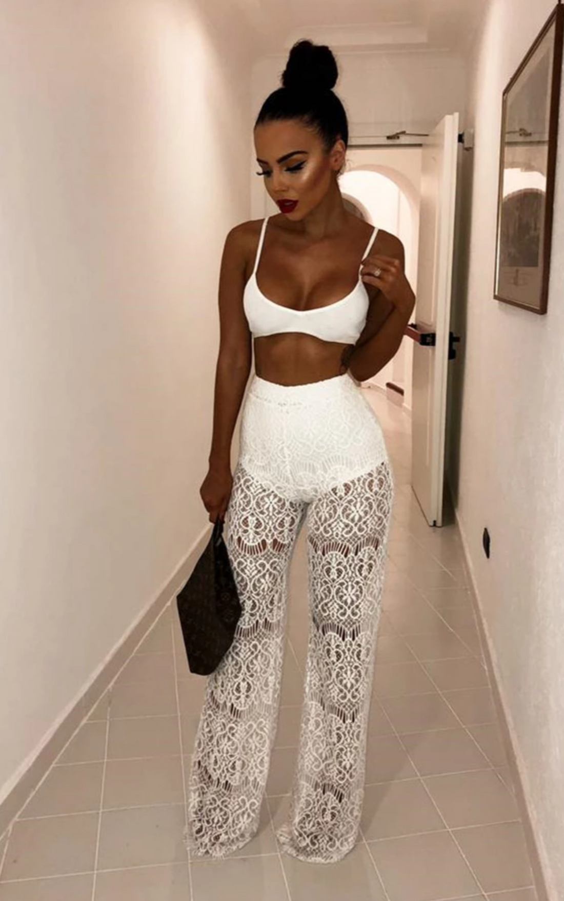 Women's Summer Casual Backless Two-Piece Jumpsuit With Lace