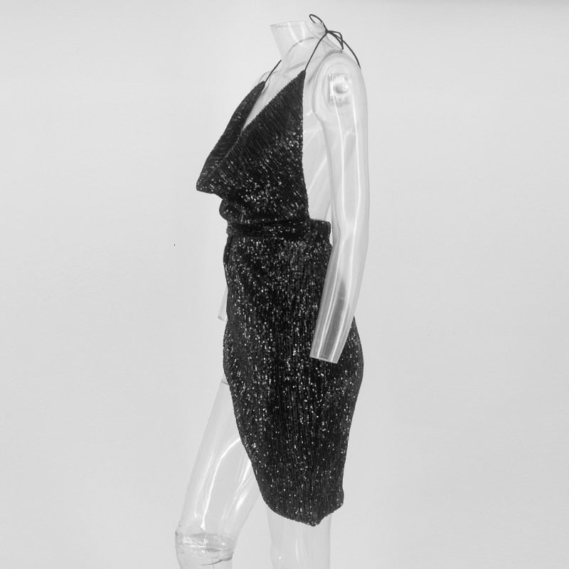 Women's Summer Sequin A-Line Sheath V-Neck Dress