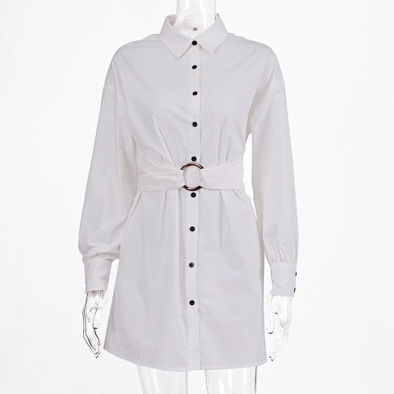 Women's Summer/Autumn Cotton Long Sleeve Mini Dress With Belt