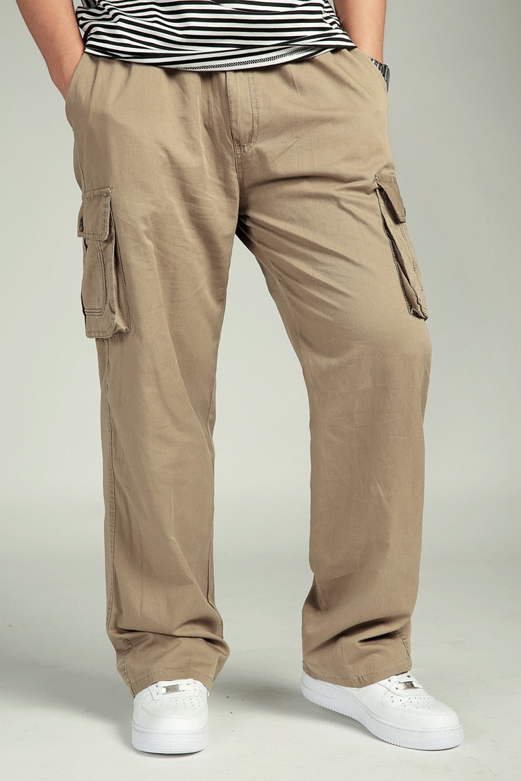 Men's Summer Baggy Straight Cargo Pants With Elastic Waist