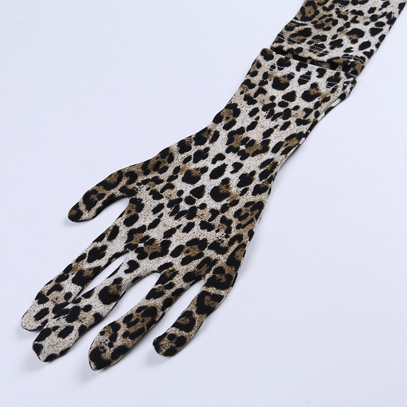 Women's Autumn Slim Stretchy Leopard Two-Piece Dress With Gloves