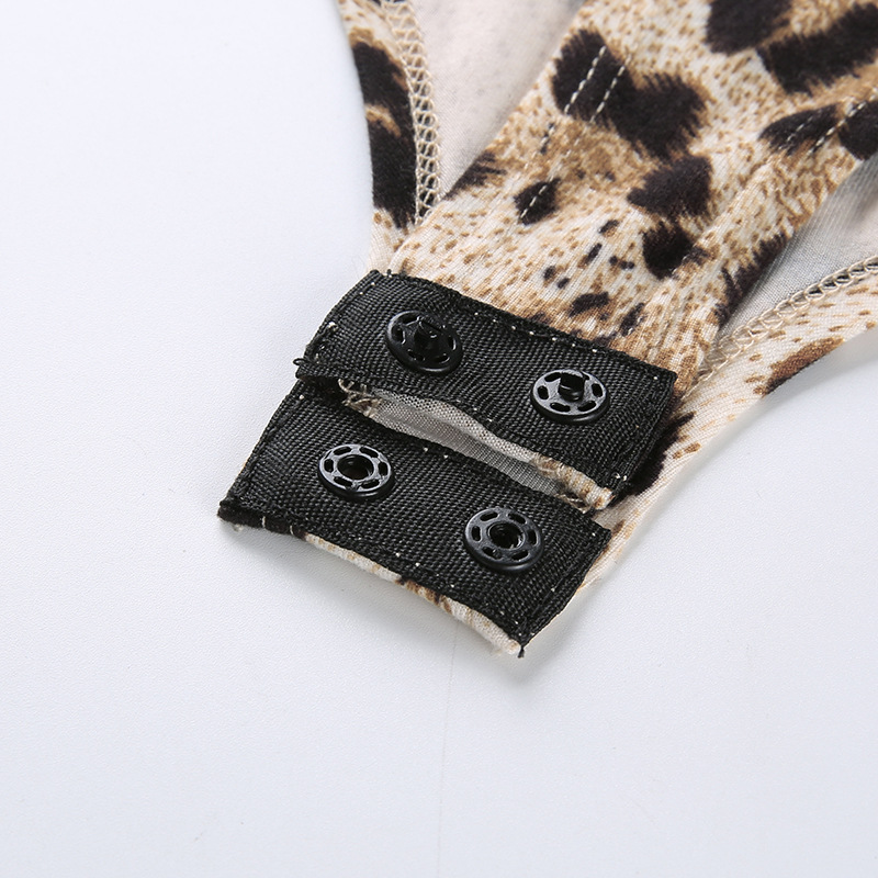 Women's Summer Casual V-Neck Backless Leopard Bodysuit