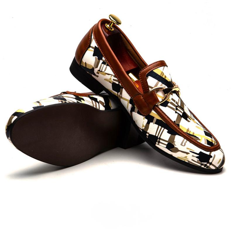 Men's Casual Leather Loafers With Print