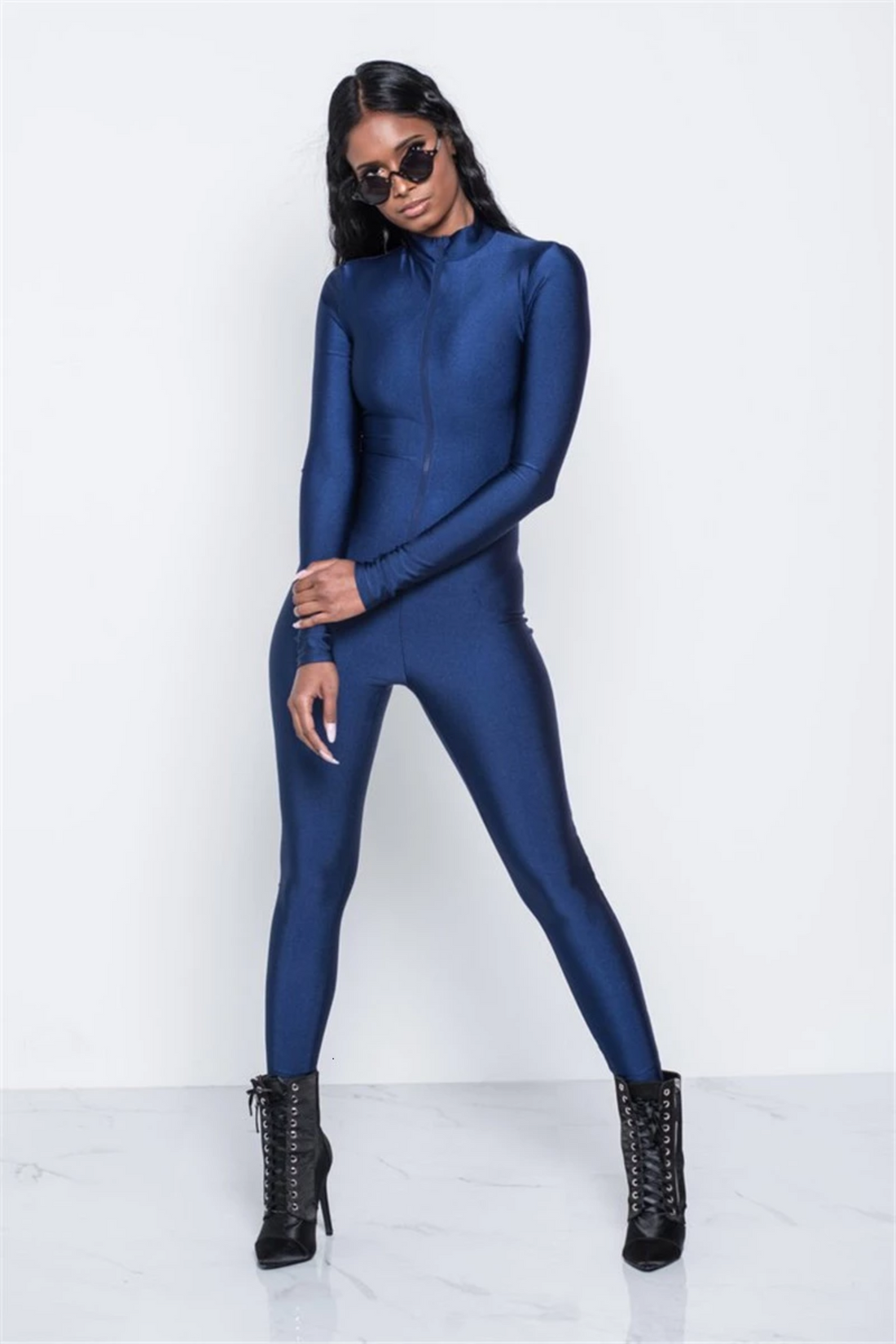 Women's Spandex Skinny Long-Sleeved Jumpsuit With Zipper