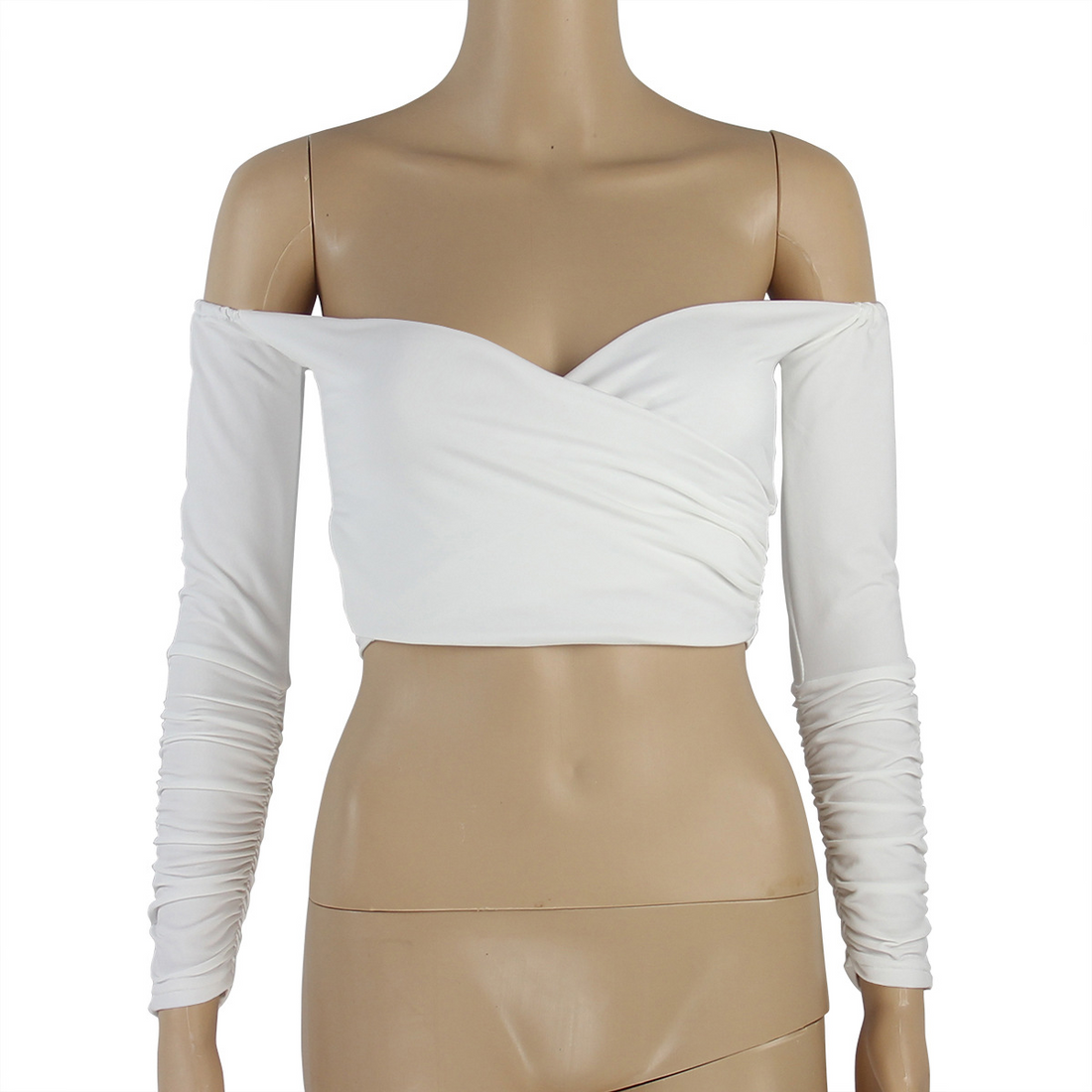 Women's Off-Shoulder V-Neck Long-Sleeved Crop Top