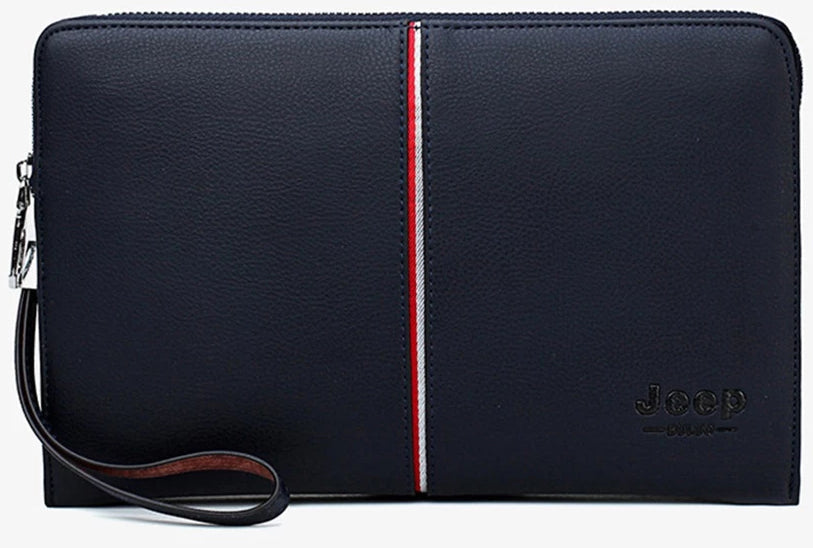 Men's Leather Clutch With Stripe