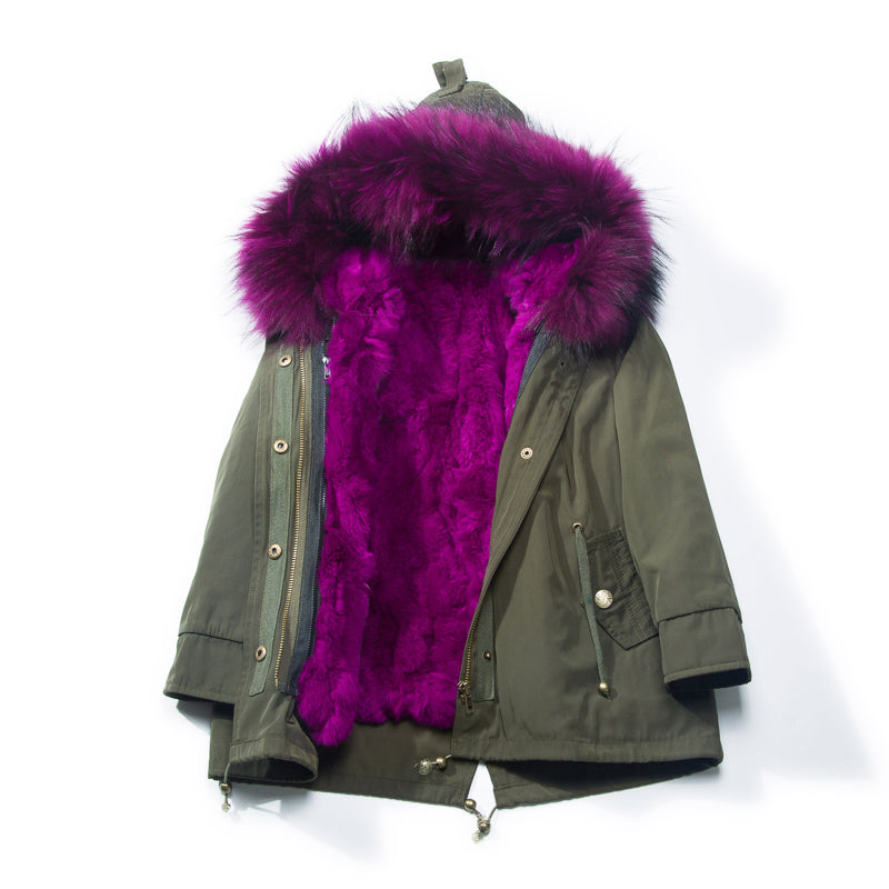 Women's Winter Casual Hooded Warm Short Parka With Raccoon Fur