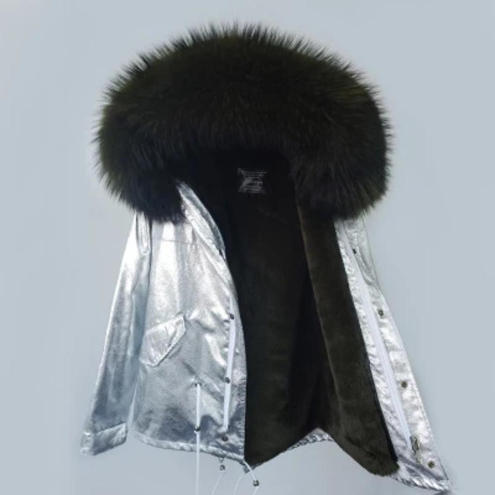 Women's Winter Casual Polyester Thick Parka With Raccoon Fur