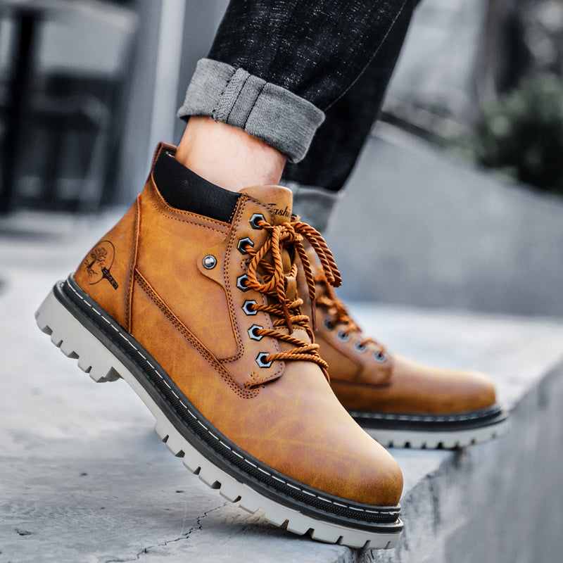 Men's Winter Warm Fur Lace Up Leather Boots