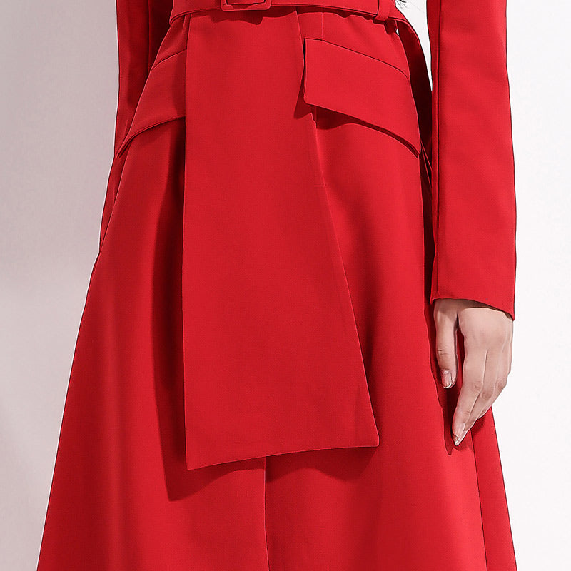 Women's Spring/Autumn V-Neck Long-Sleeved Midi Dress