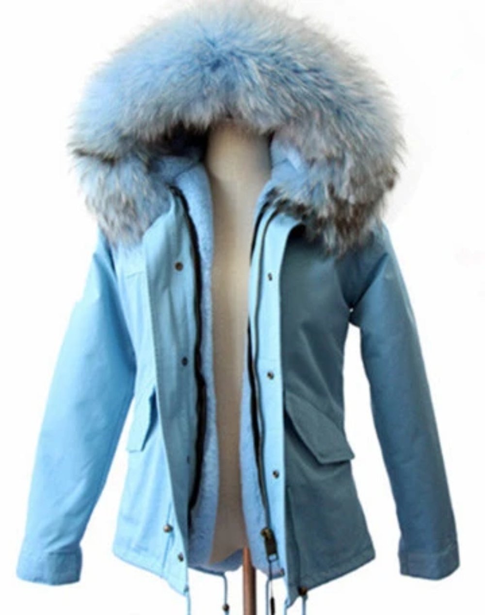 Women's Winter Casual Polyester Hooded Short Parka With Raccoon Fur