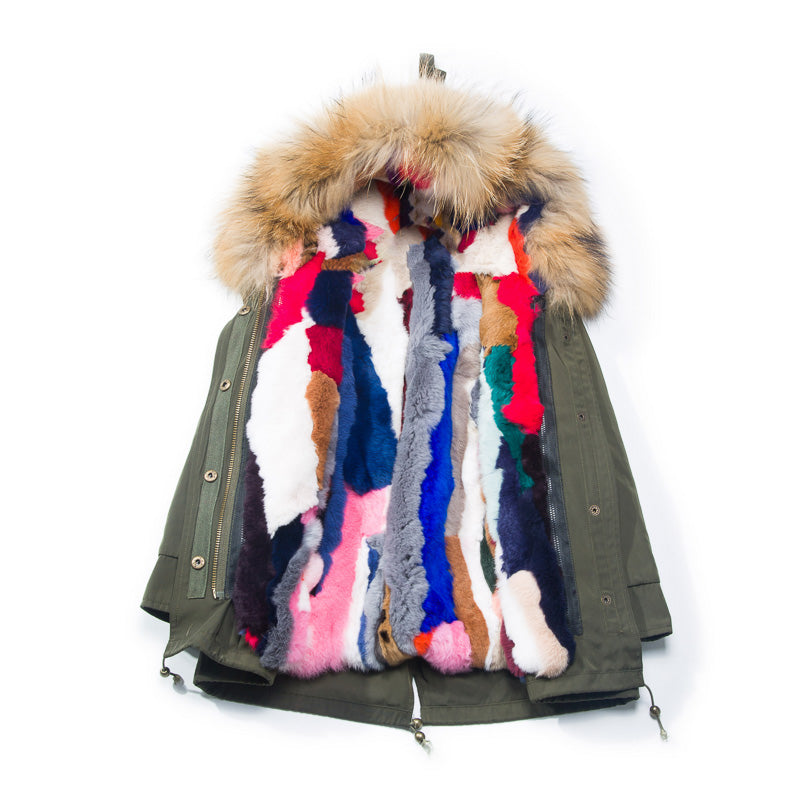 Women's Winter Casual Hooded Warm Short Parka With Raccoon Fur