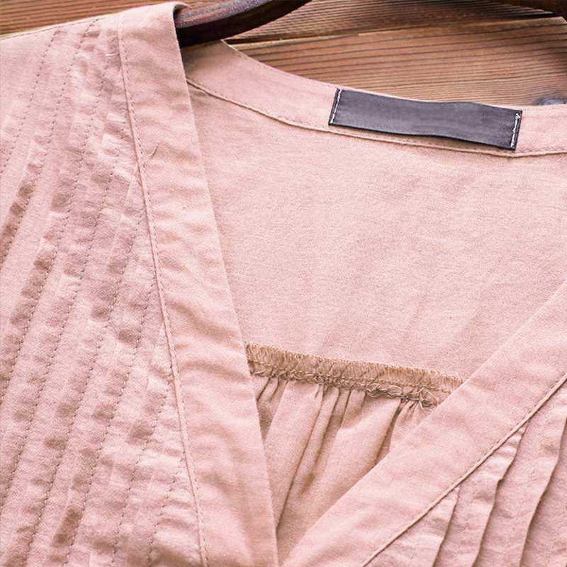 Women's Summer Casual Linen V-Neck Shirt With Buttons
