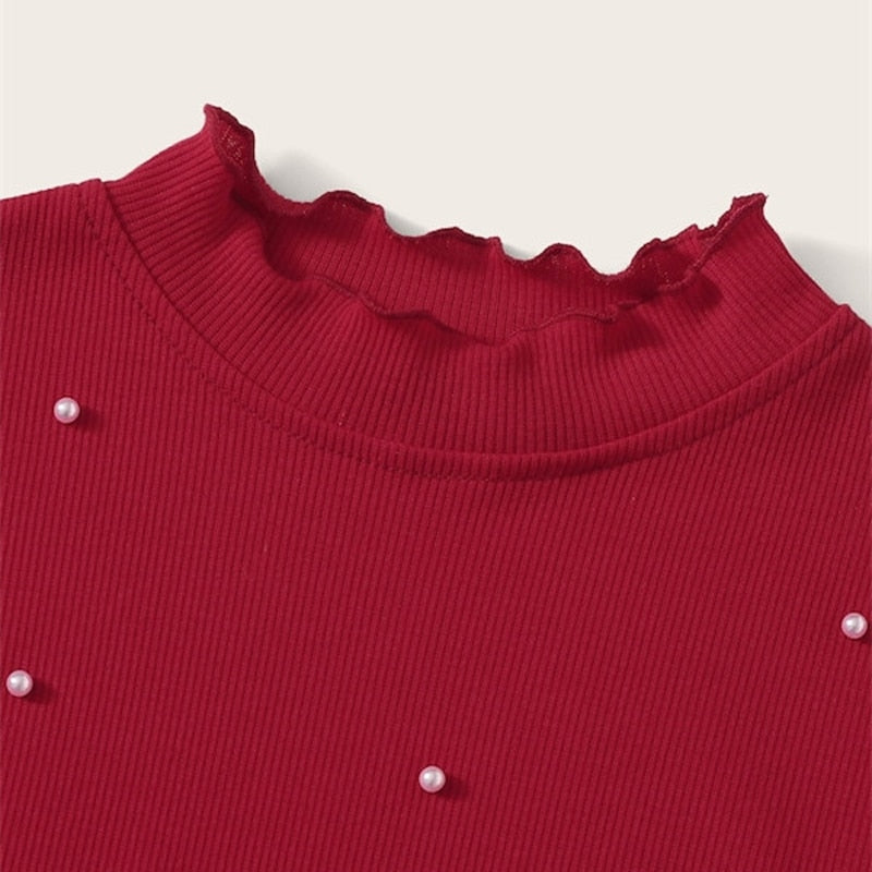 Women's Summer Beaded Short-Sleeved Knitted Crop Top
